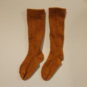 Warm Condor Cotton Crochet Knee-High Socks In Rust, Size 2
